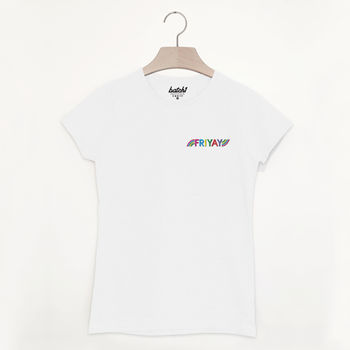 Friyay Women’s Rainbow Slogan T Shirt, 4 of 4