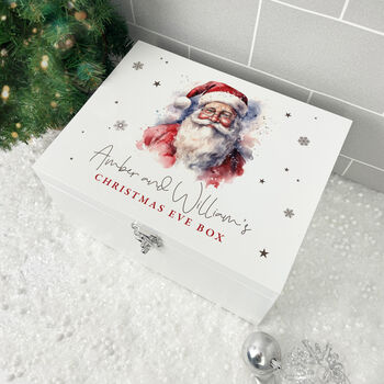 Personalised White Wooden Traditional Santa Christmas Eve Box Three Sizes 22cm | 27cm | 30cm, 2 of 9
