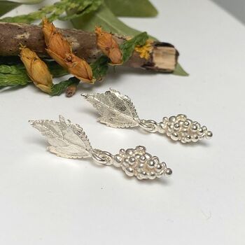 Elvish Leaf And Berry Earrings, Silver Nature Earrings, 5 of 6