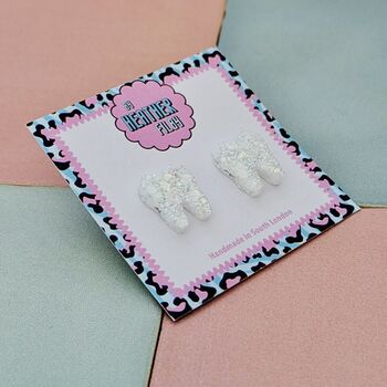 White Tooth Glitter Resin Stud Earrings, 2 of 4