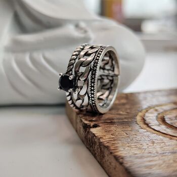 Two Layer Black Stone Layered Stone Ring, 2 of 4