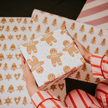 Personalised Christmas Gingerbread Man Wrapping Paper, 4 of 9