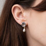 Gold Pansy And Pearl Drop Stud Earrings, thumbnail 1 of 9