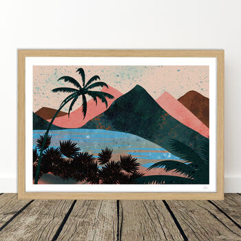Tropical Sunset Mountain Landscape Art Print, 6 of 8