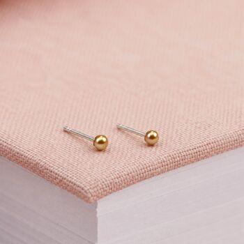 3mm Sterling Silver Gold Pearl Stud Earrings, 4 of 5