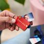 Personalised Leather Keyring With Four Metal Photo Cards With Hot Stamped Name, Date Or Initials, thumbnail 1 of 6