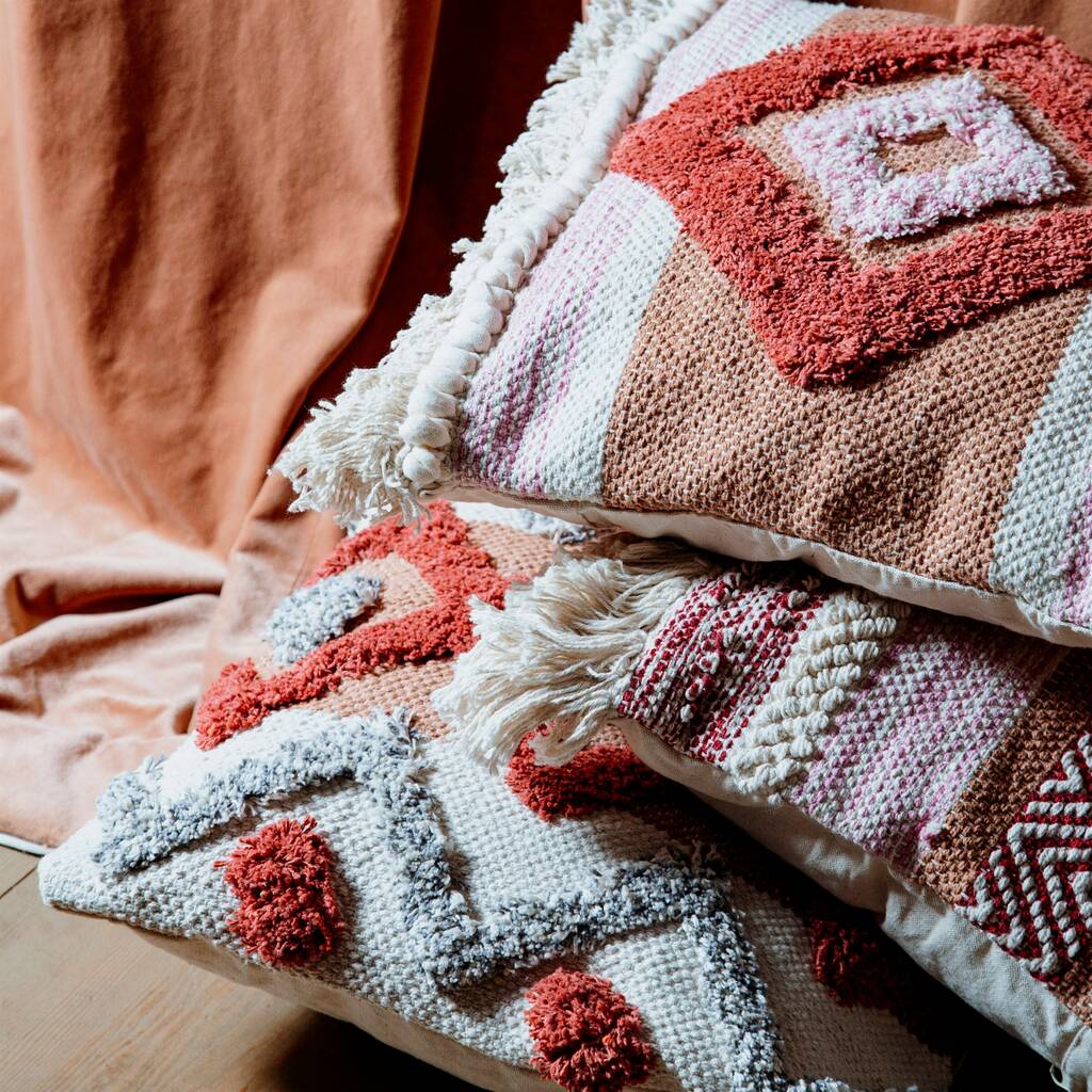 Earthy Tones Tufted Geometric Cotton Cushion By Lola & Alice