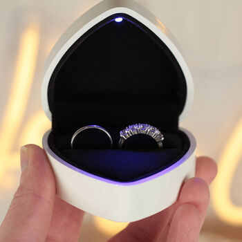 Illuminated White Heart Double Wedding Ring Box, 9 of 9