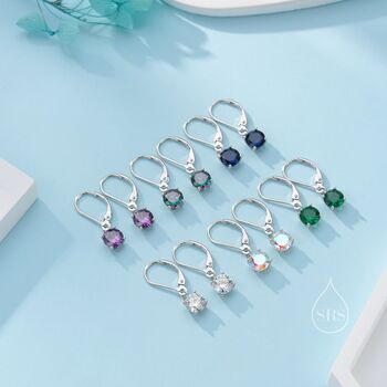 Clear Cz Lever Back Hoop In Sterling Silver, 6 of 12