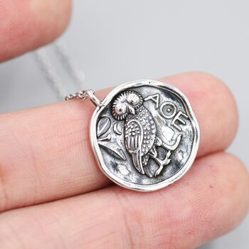 Sterling Silver Oxidised Greek Coin Pendant Necklace, 5 of 12
