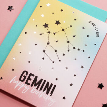 Gemini Star Sign Constellation Birthday Card, 2 of 8