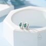 Tiny Rhombus Emerald Green Cz Huggie Hoop In Sterling Silver, thumbnail 4 of 12