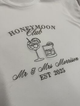 Custom Honeymoon Club Design Embroidered T Shirt, 3 of 3