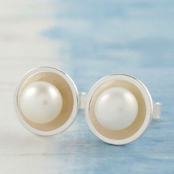 Silver Pearl Stud Earrings, 3 of 8