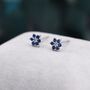 Sapphire Blue Cz Flower Stud Earrings Sterling Silver, thumbnail 2 of 11