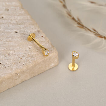 Sterling Silver Tiny Teardrop Cz 16 G Flat Back Labret Earrings, 5 of 11