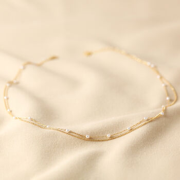 Tiny Pearl Layered Chain Necklace In Gold Plating, 4 of 5
