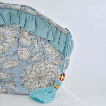 Block Printed Blue Cornflower Quilted Make Up Bag, 3 of 4