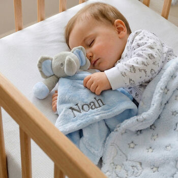 Personalised Blue Elephant Baby Comforter, 3 of 5
