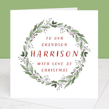 Grandson Personalised Wreath Christmas Card, 3 of 3