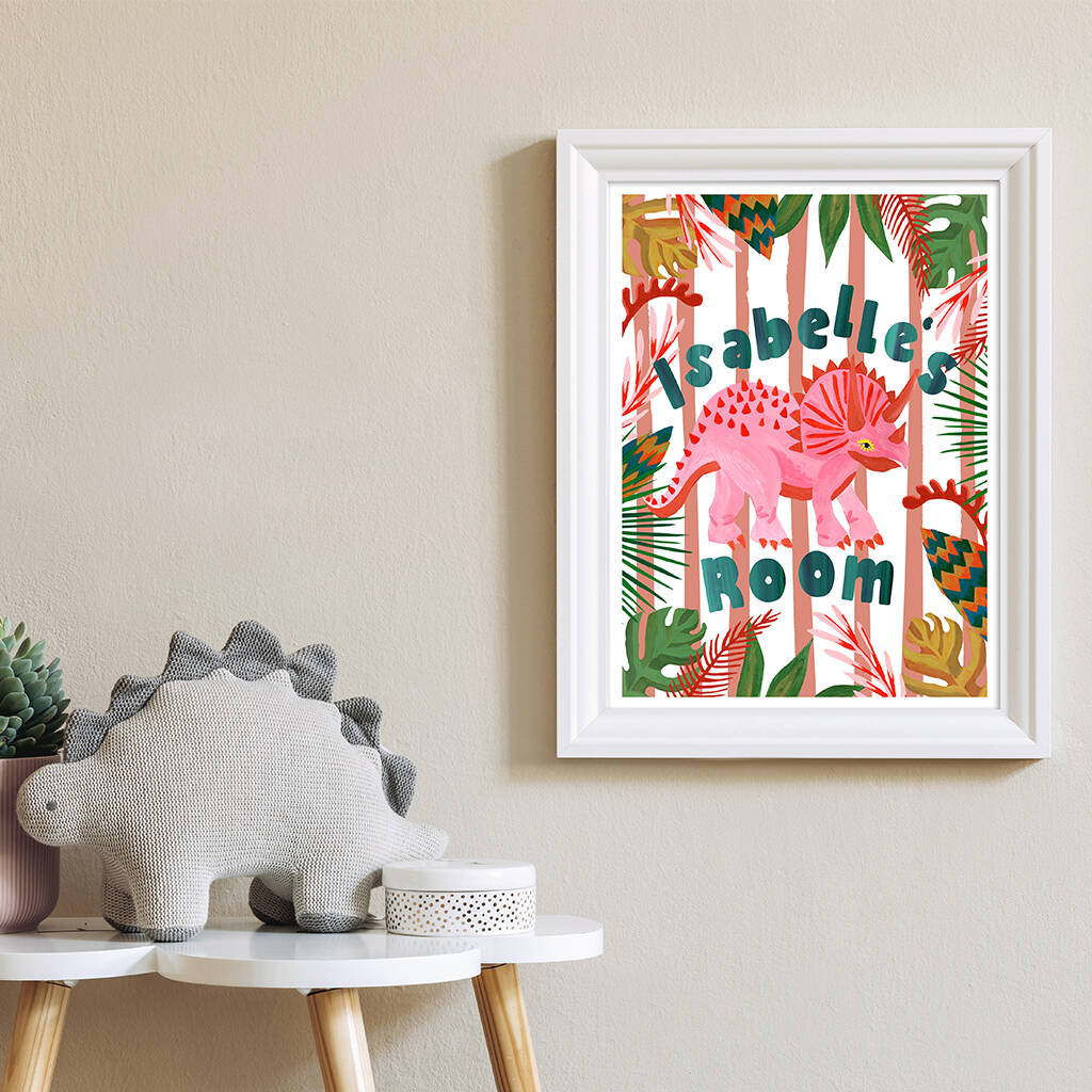 Triceratops Pink Dinosaur Wall Art By Violets Print House