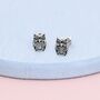 Owl Stud Earrings In Sterling Silver, thumbnail 4 of 10
