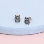 Owl Stud Earrings In Sterling Silver, thumbnail 4 of 11