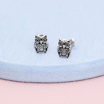 Owl Stud Earrings In Sterling Silver, 4 of 10