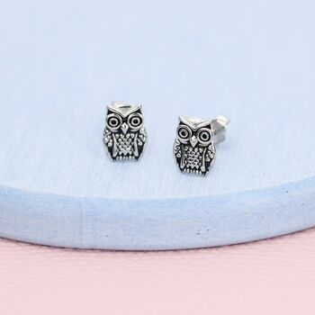 Owl Stud Earrings In Sterling Silver, 4 of 11