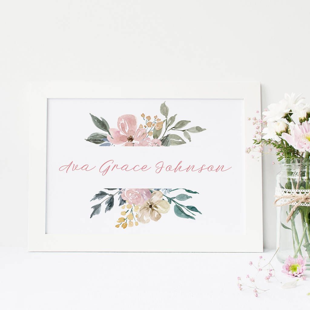 Personalised Floral Name Nursery Print By Elinor Rose Studio