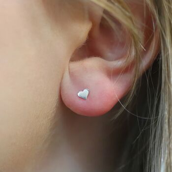 Classic Mini Sterling Silver Heart Stud Earrings, 2 of 7