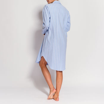 Women's Nightshirt In Blue And White Striped Flannel, 2 of 4