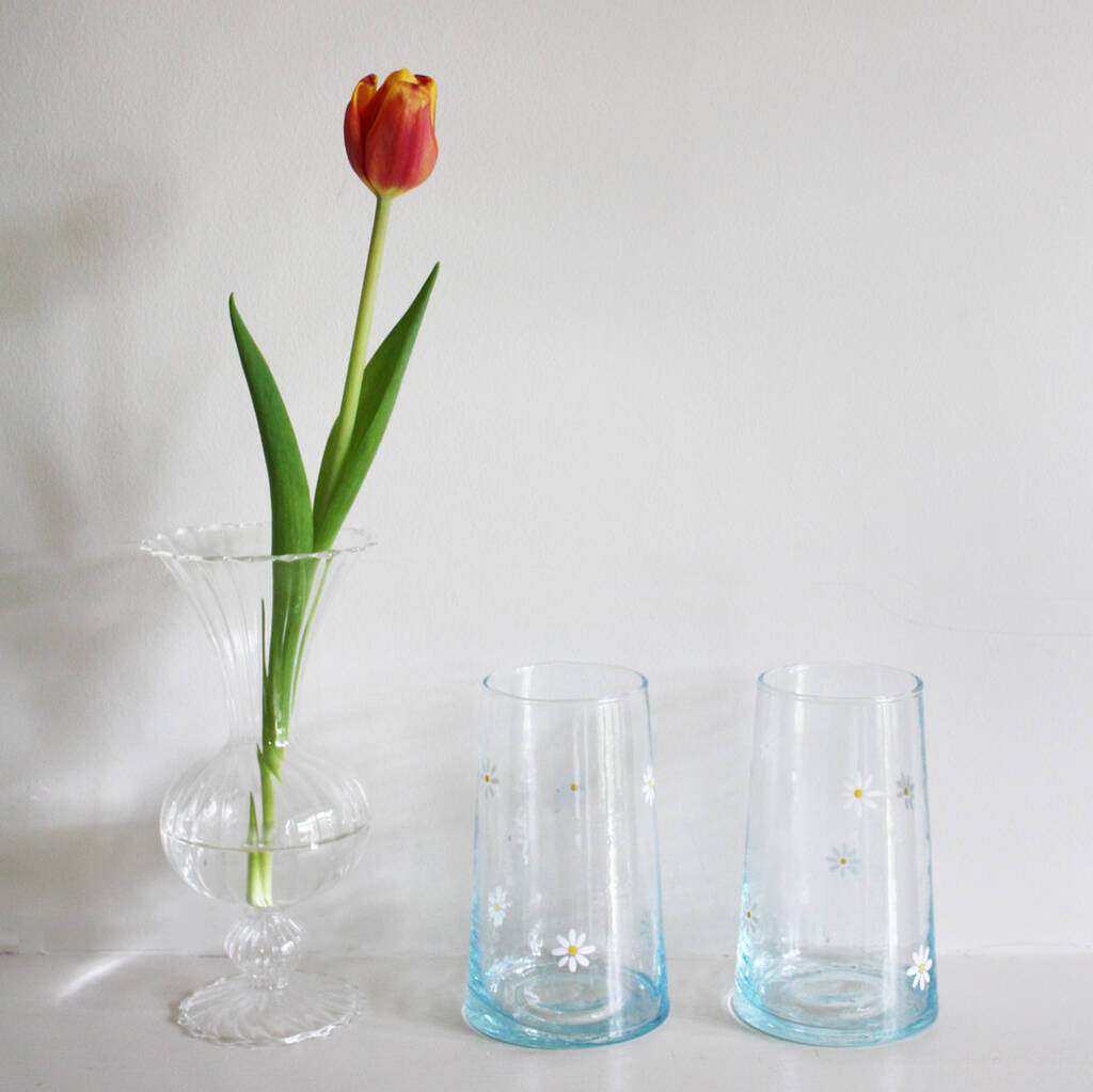 Hand Painted Daisy Recycled Glasses Pair, 1 of 4