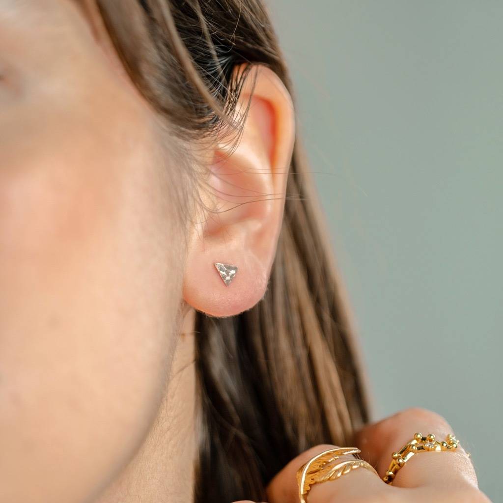 Sterling Silver Hammered Triangle Stud Earrings By Lisa Angel