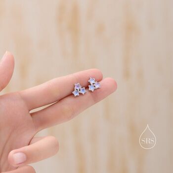 Three Moonstone Star Stud Earrings Sterling Silver, 2 of 11