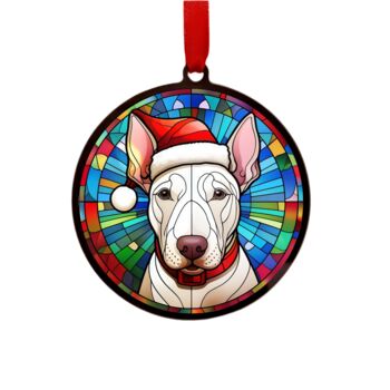 Bull Terrier In Santa Hat Suncatcher Decoration, 5 of 6