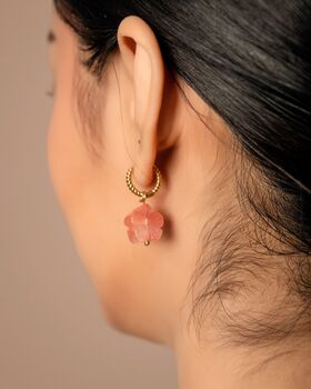 Carved Botan Cherry Quartz Earrings, 2 of 11