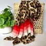 Leopard Print Scarf With Red Stripes, thumbnail 1 of 3