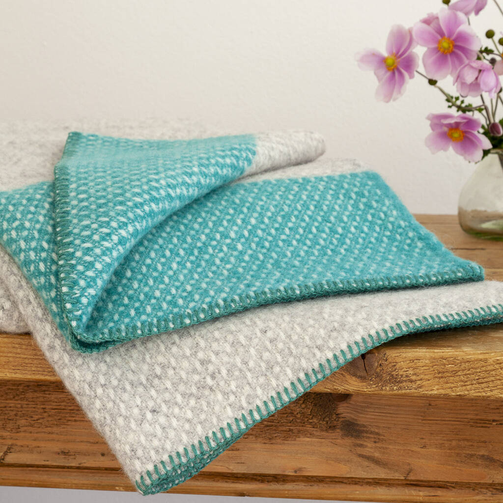 Hand Weaved Pure New Wool Peacock Blue Throw By Liberty Bee