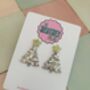 Silver Glitter Christmas Tree With Star Earrings / Festive Jewellery Sparkly Tree With Gold Star / Winter Style Jewellery Shimmering Icy Forest Dangles / Christmas Gift Bold Sparkly Festive Accessories, thumbnail 5 of 5