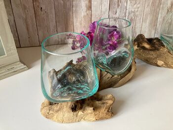 Handcrafted Double Molten Glass On Driftwood Melted Glass Bowl, 2 of 12