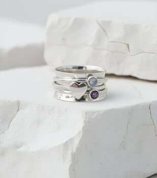 Hammered Sterling Silver Spinner Ring With Amethyst And Moonstone, 2 of 4