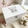 Personalised Born In 2026 Garland Engraved White New Baby Keepsake Box Three Sizes 22cm | 27cm | 30cm, thumbnail 1 of 9