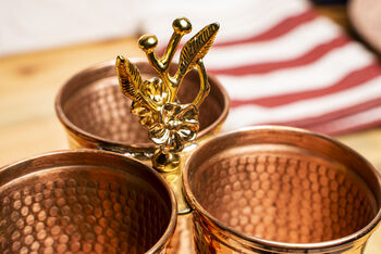 Handmade Copper Cutlery And Pencil Holder – Copper Desk Organizer, Golden Brass Handle Details, 6 of 7