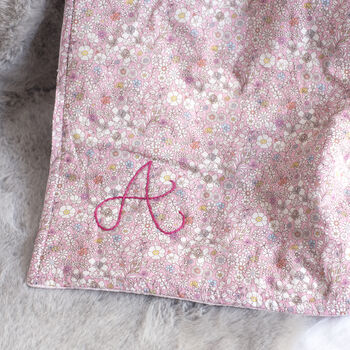 Floral Liberty Fabric Hand Embroidered Baby Blanket, 4 of 11