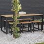 Black Steel And Teak Garden Table And Bench Set, thumbnail 1 of 5