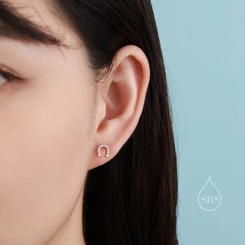 Sterling Silver Mismatched Running Horse And Horseshoe Stud Earrings, 2 of 12