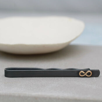 Black And 9ct Gold Tie Clip With Infinity Symbol, 7 of 8