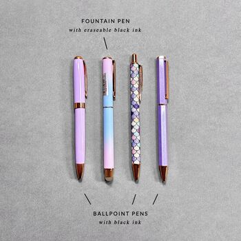 Purple And Rose Gold Four Piece Metal Pen Set, 5 of 8