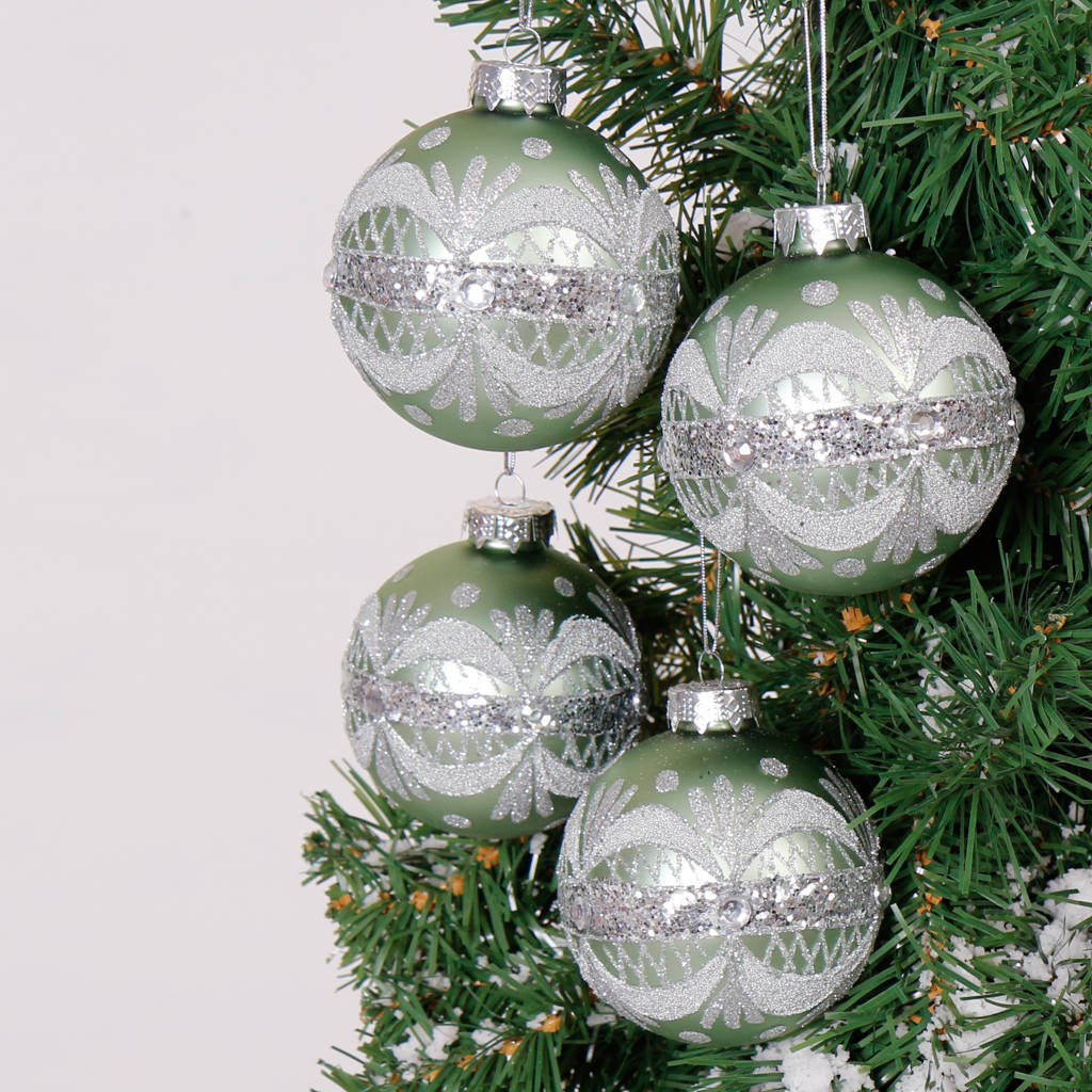 Sage Green Glitter Band Christmas Tree Decoration By Dibor